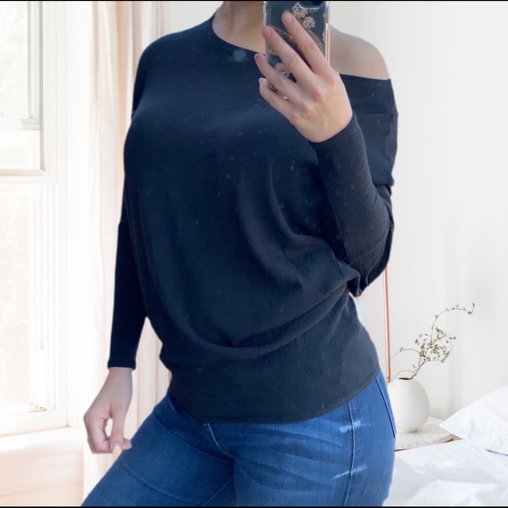 Textured Knit Dolman Blouse Black